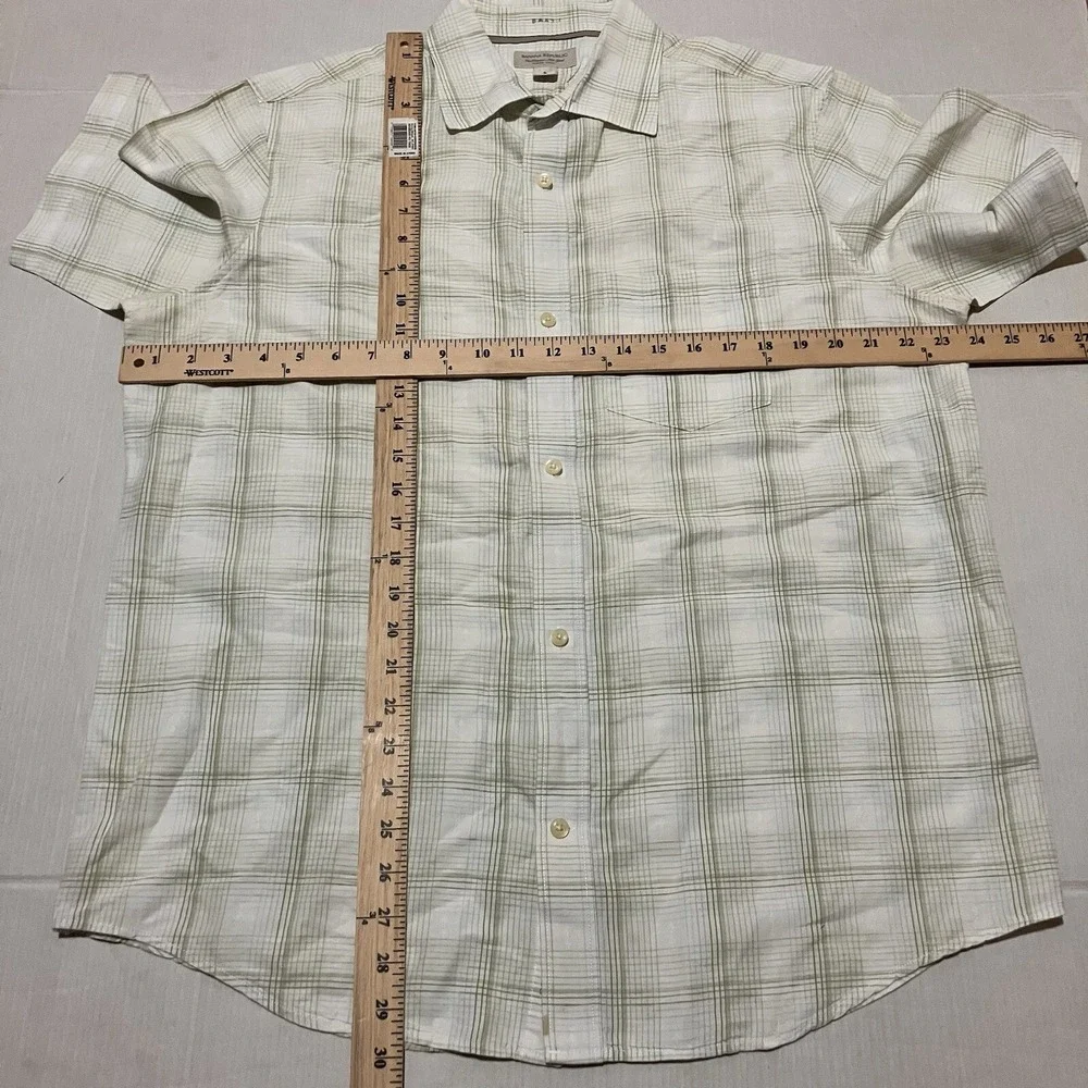 Banana Republic Mens Short Sleeve Linen Blend Plaid‎ Up Down Shirt Size Large